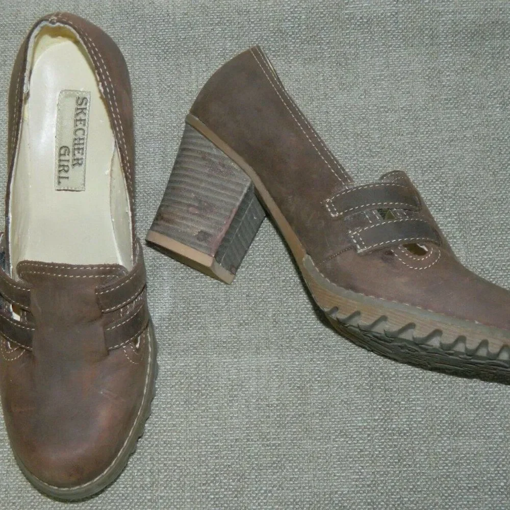 Skechers‎ Loafers Shoes Brown Chunky Heels 90s Y2K Size  9